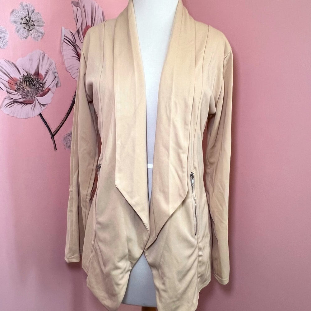 NWT M & XL Elesol Tan Open Front Jacket Soft Stretchy Business Casual M44 & XL45